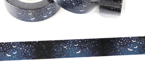 Silver Foil Flying Bats in the Night Sky washi tape