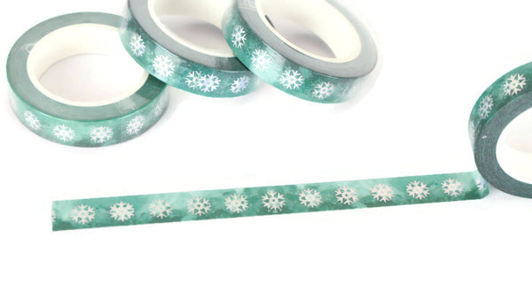 Silver Foil Snowflakes on Green Ombre washi tape
