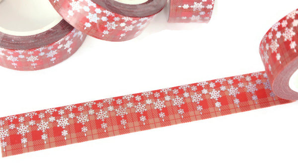 Silver Foil Snowflakes on a Red Tartan washi tape