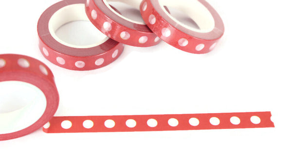 Skinny Red Washi Tape with White Dots, BuJo series washi tape, 10mm washi