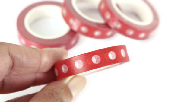 Skinny Red Washi Tape with White Dots, BuJo series washi tape, 10mm washi