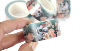 Skulls and Roses wide washi tape with Rose Gold Foil accents, 20mm washi tape