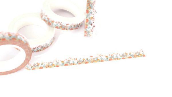 Skinny Orange Floral washi tape with Rose Gold Foil accents