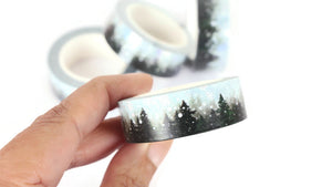 Trees with Silver Foil Snow Flurries washi tape