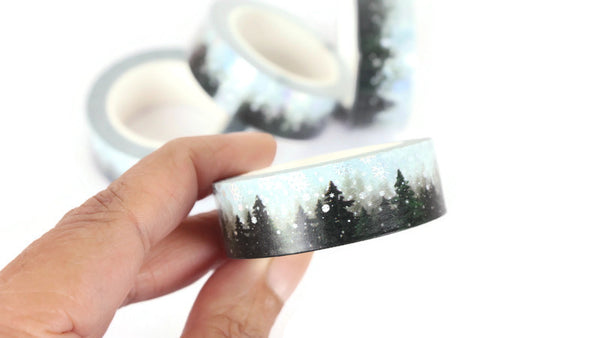 Trees with Silver Foil Snow Flurries washi tape