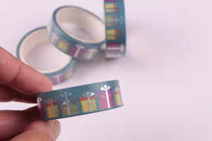 Wrapped Gift Boxes washi tape with Silver Foil accents
